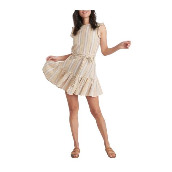 MARINE LAYER Laney Linen Blend Mini Dress in Beachy Stripe-Size L - Picture 1 of 10